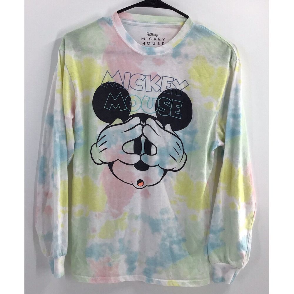 Y2K Disney Mickey Mouse Tee Shirt Women's Small Long Sleeve Pastel Tie‎ Dye
